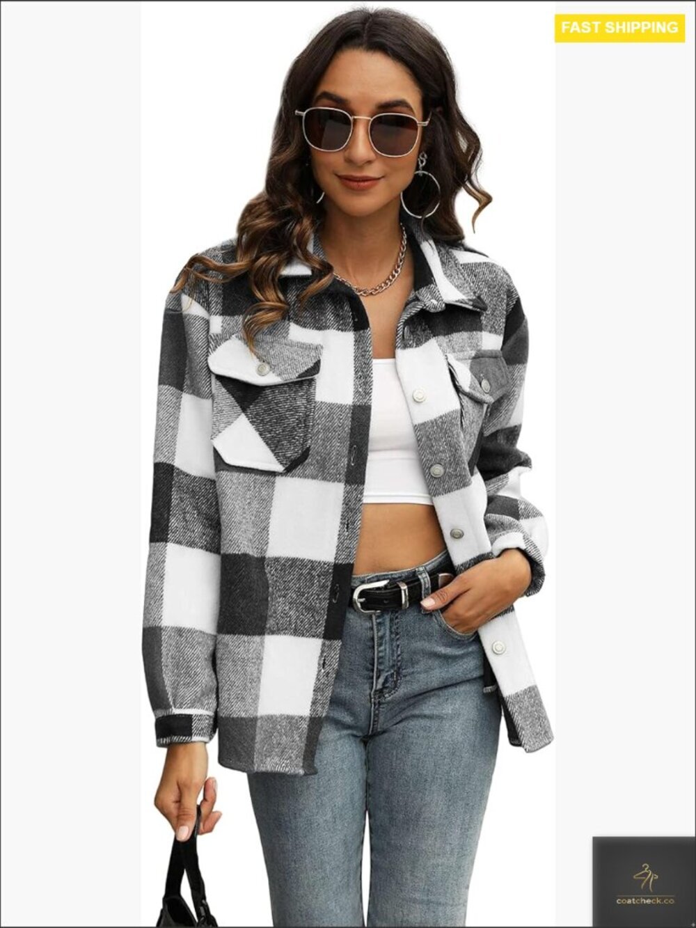Womens Plaid Shacket Button Down Wool Blend Fall Flannel Shirt Jacket Oversized